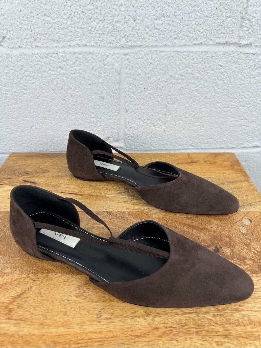 TOTEME Suede T-Strap Ballet Flats Pepper Brown EU 38 US 8 Made in Italy